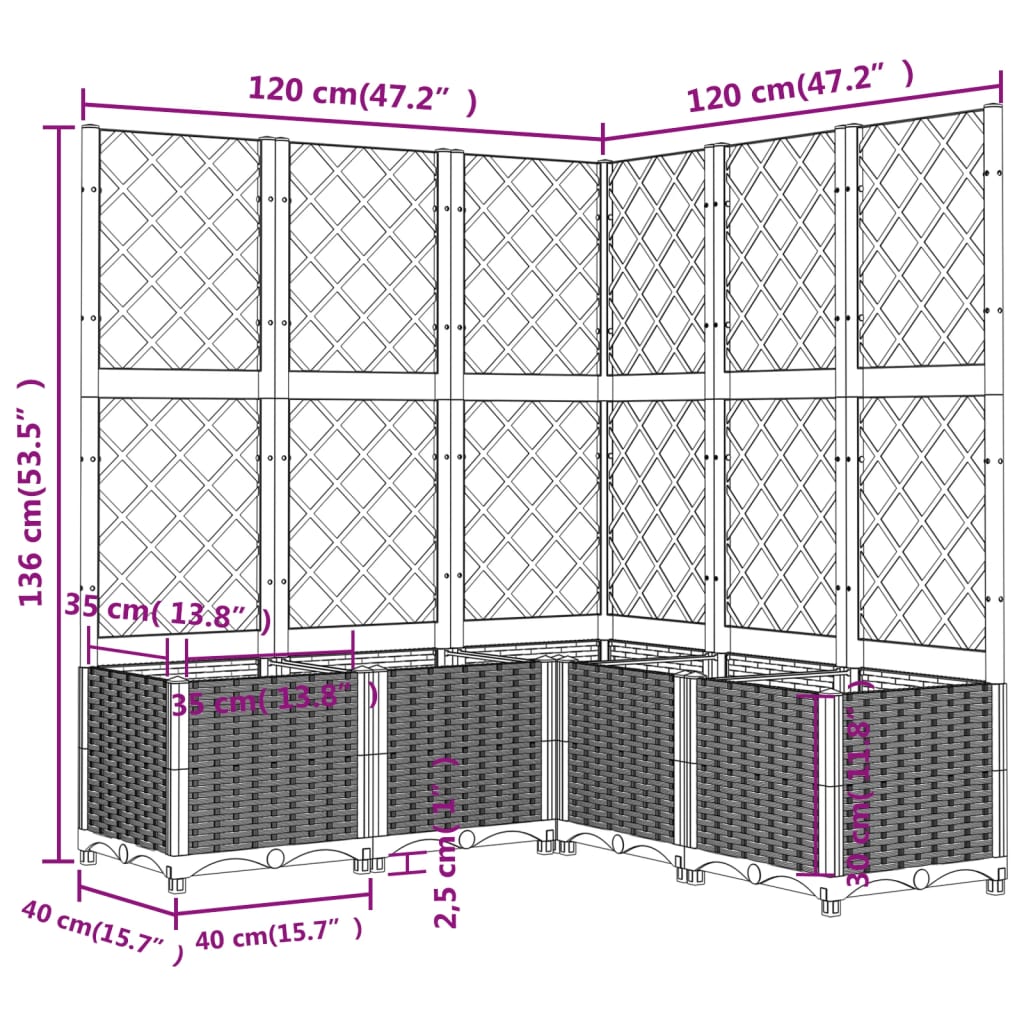 Plantenbak met latwerk 120x120x136 cm polypropeen bruin