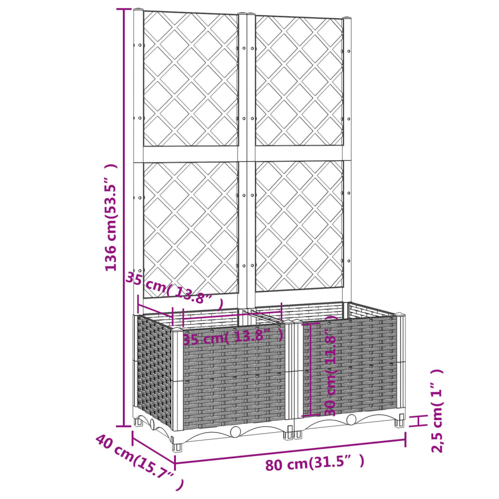 Plantenbak met latwerk 80x40x136 cm polypropeen zwart