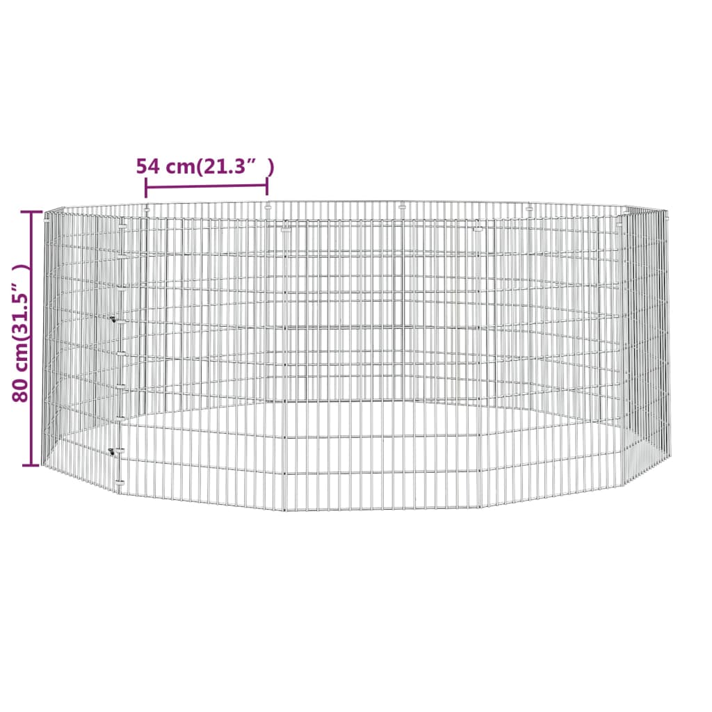 Dierenverblijf 12 panelen 54x80 cm gegalvaniseerd ijzer