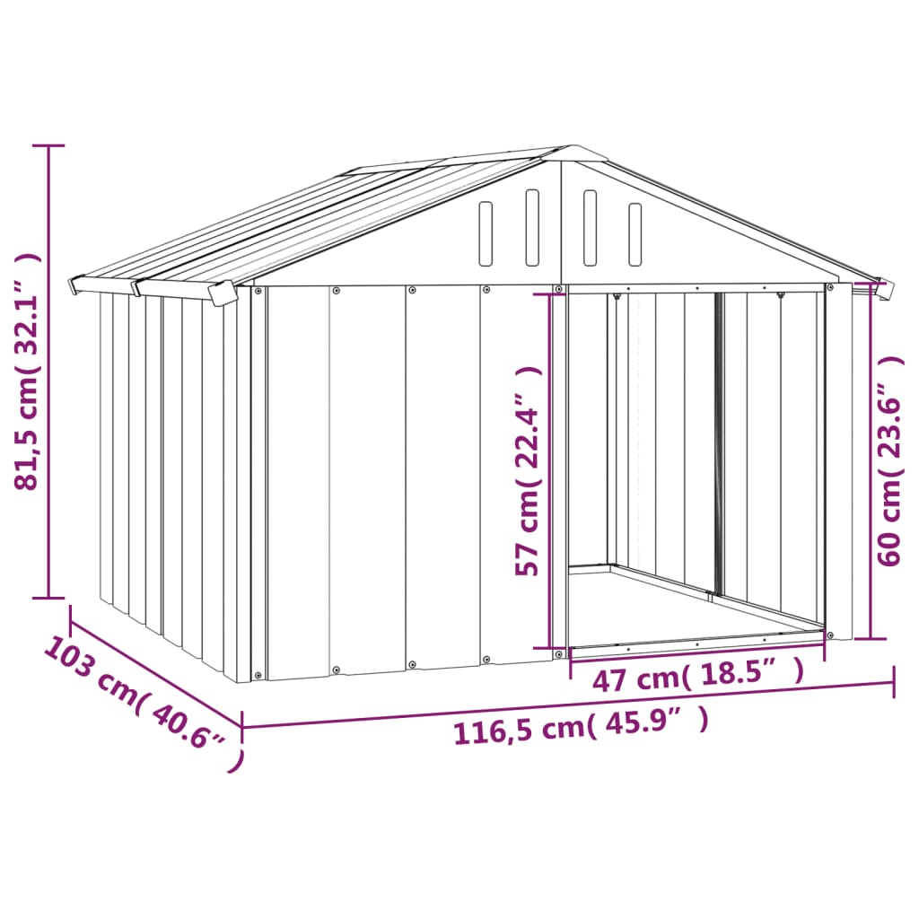 Hondenhok 116,5x103x81,5 cm gegalvaniseerd staal antracietkleur