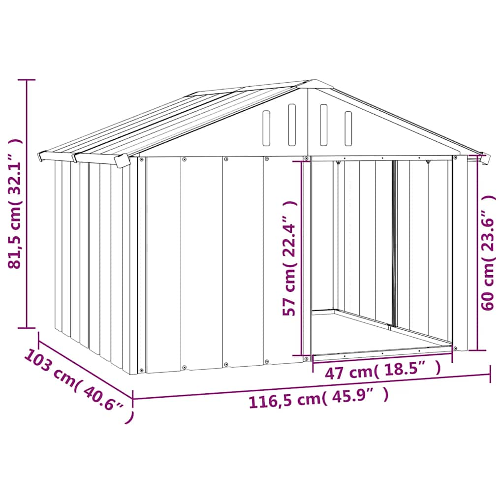 Hondenhok 116,5x103x81,5 cm gegalvaniseerd staal grijs