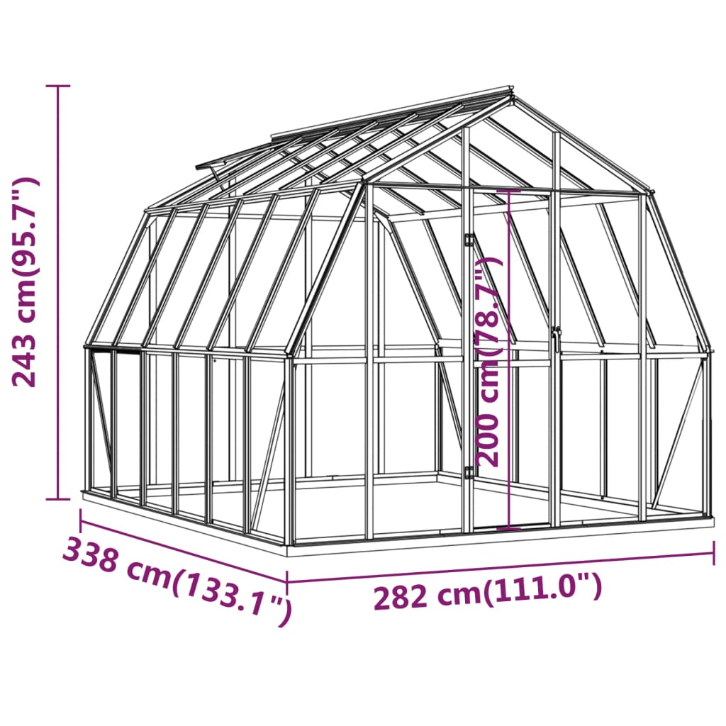 Broeikas met basisframe 9,53 m² aluminium antracietkleurig