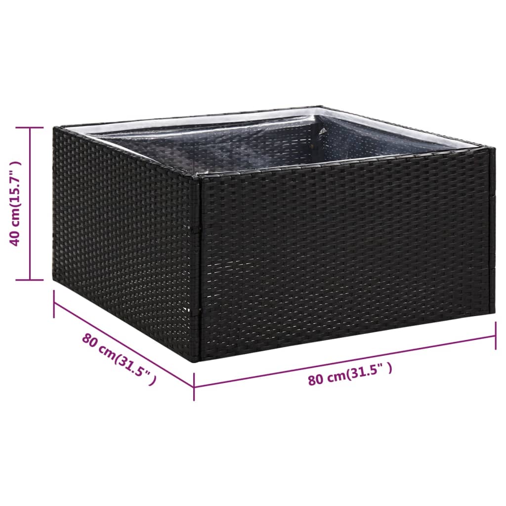 Plantenbak 80x80x40 cm poly rattan zwart