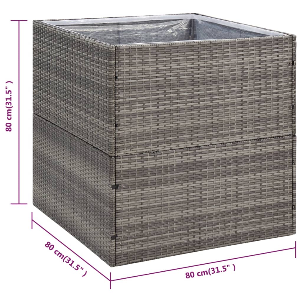 Plantenbak 80x80x80 cm poly rattan grijs