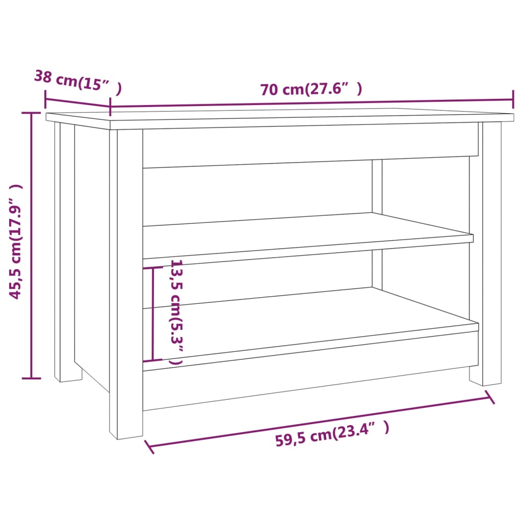 Schoenenbank 70x38x45,5 cm massief grenenhout grijs - AllerleiShop