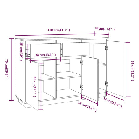 Dressoir 110x34x75 cm massief grenenhout wit - AllerleiShop