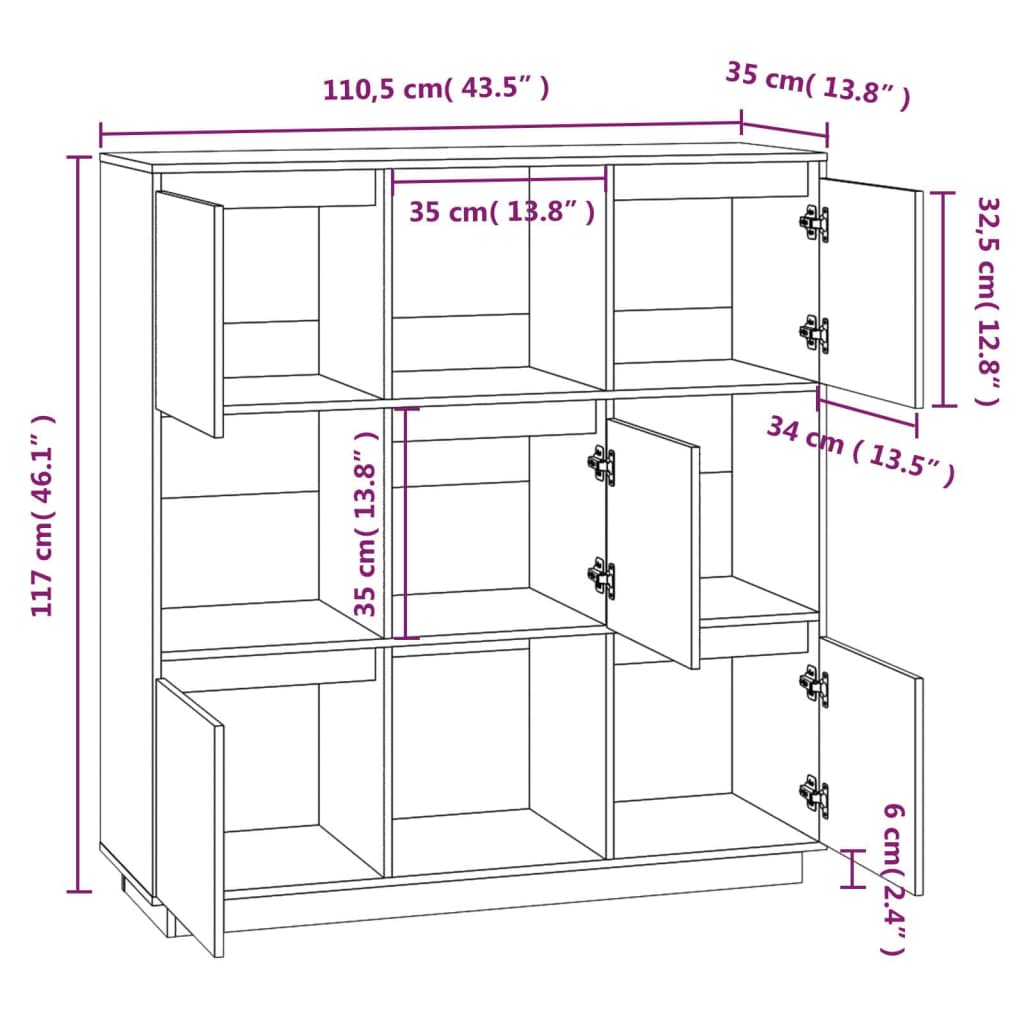 Hoge kast 110,5x35x117 cm massief grenenhout - AllerleiShop