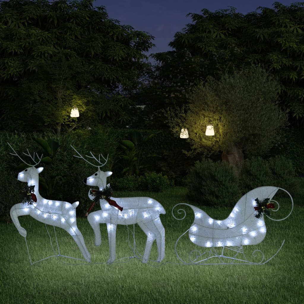 Kerstdecoratie rendieren en slee 60 LED's wit - AllerleiShop