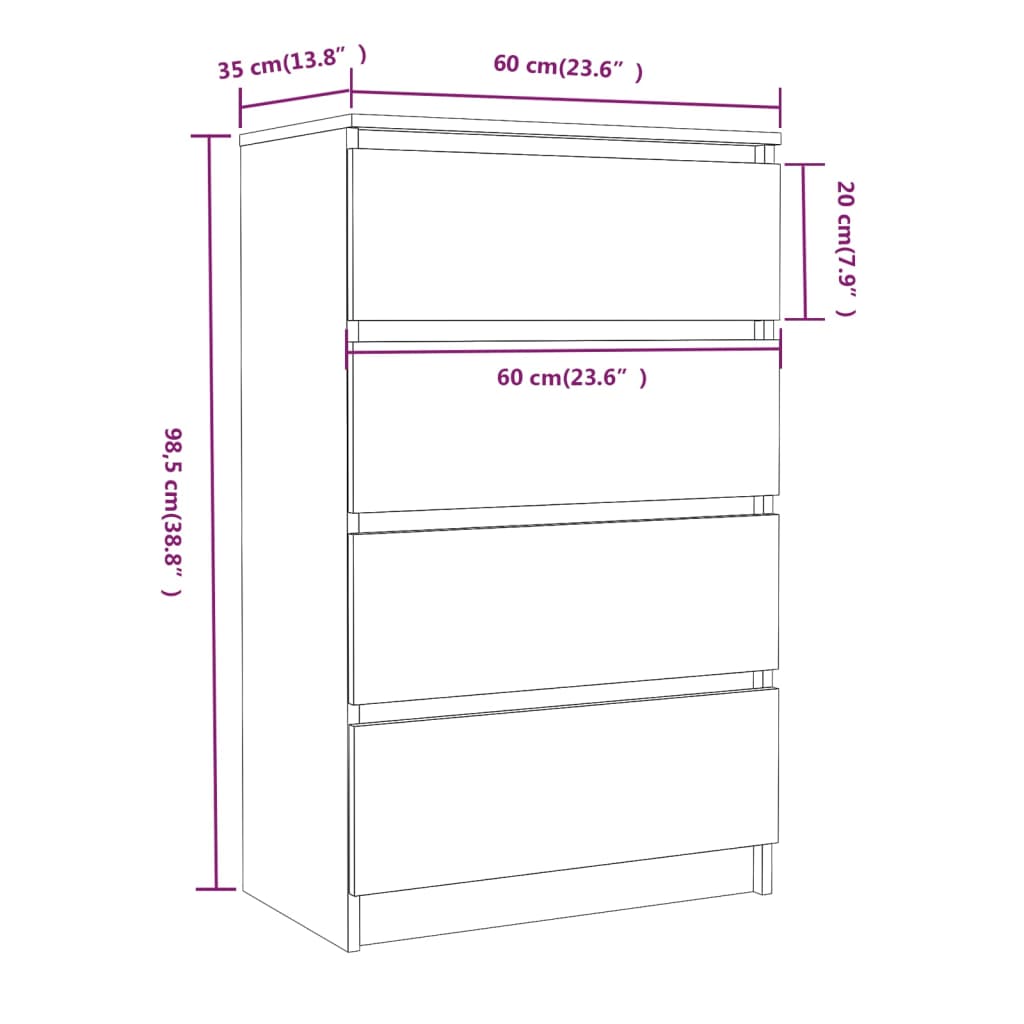 Dressoir 60x35x98,5 cm bewerkt hout bruin eikenkleur - AllerleiShop