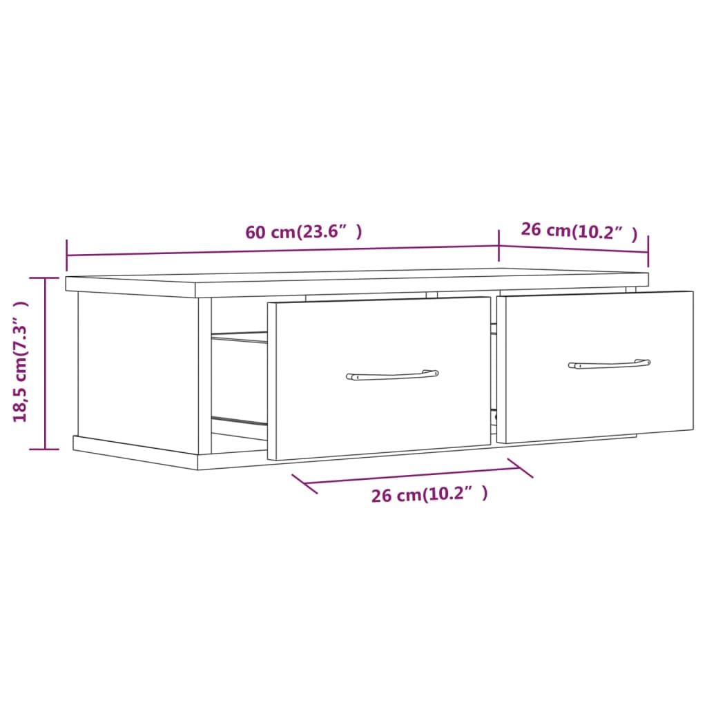 Tv-wandmeubel 60x26x18,5 cm bewerkt hout grijs sonoma eiken - AllerleiShop