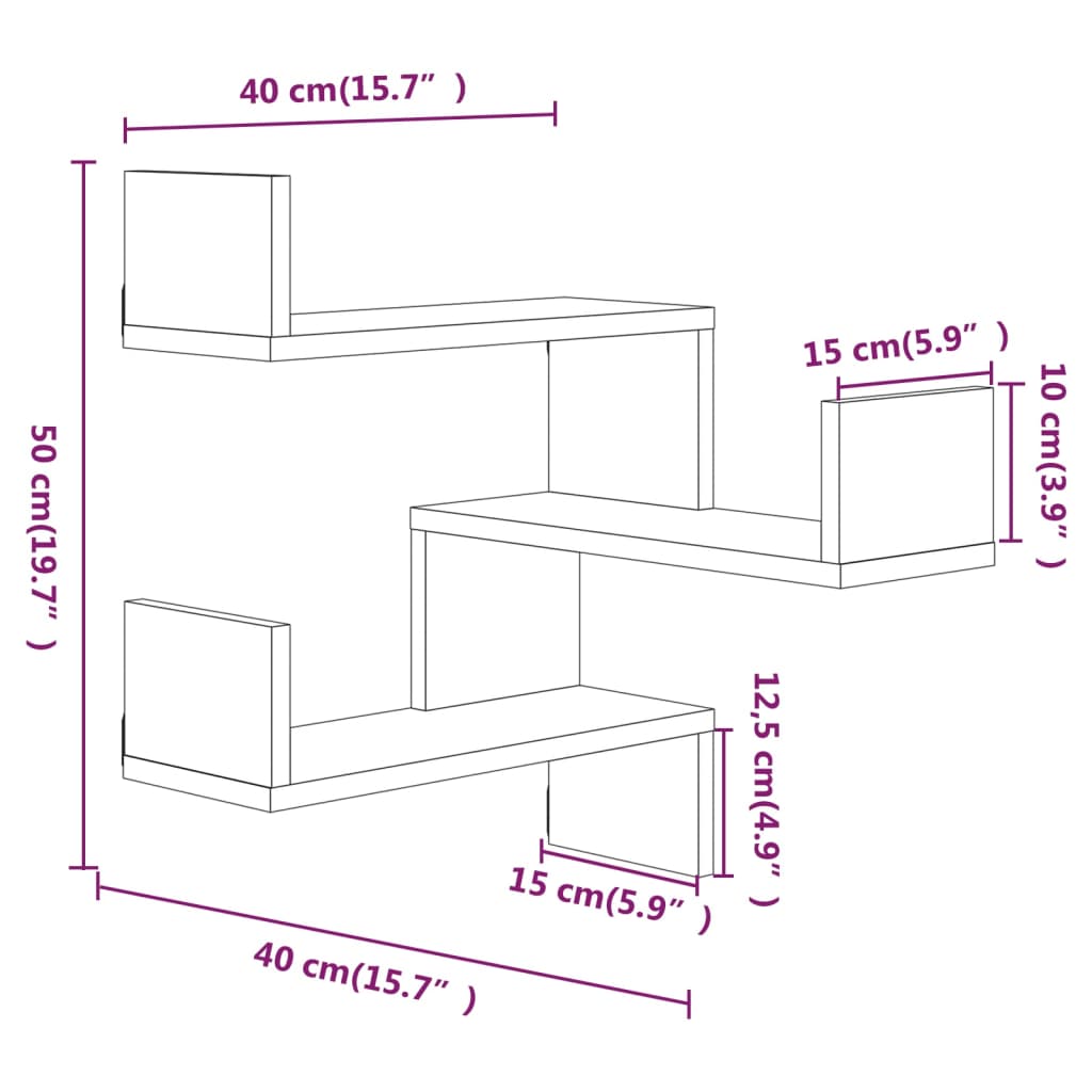 Hoekwandschap 40x40x50 cm bewerkt hout gerookt eikenkleurig - AllerleiShop