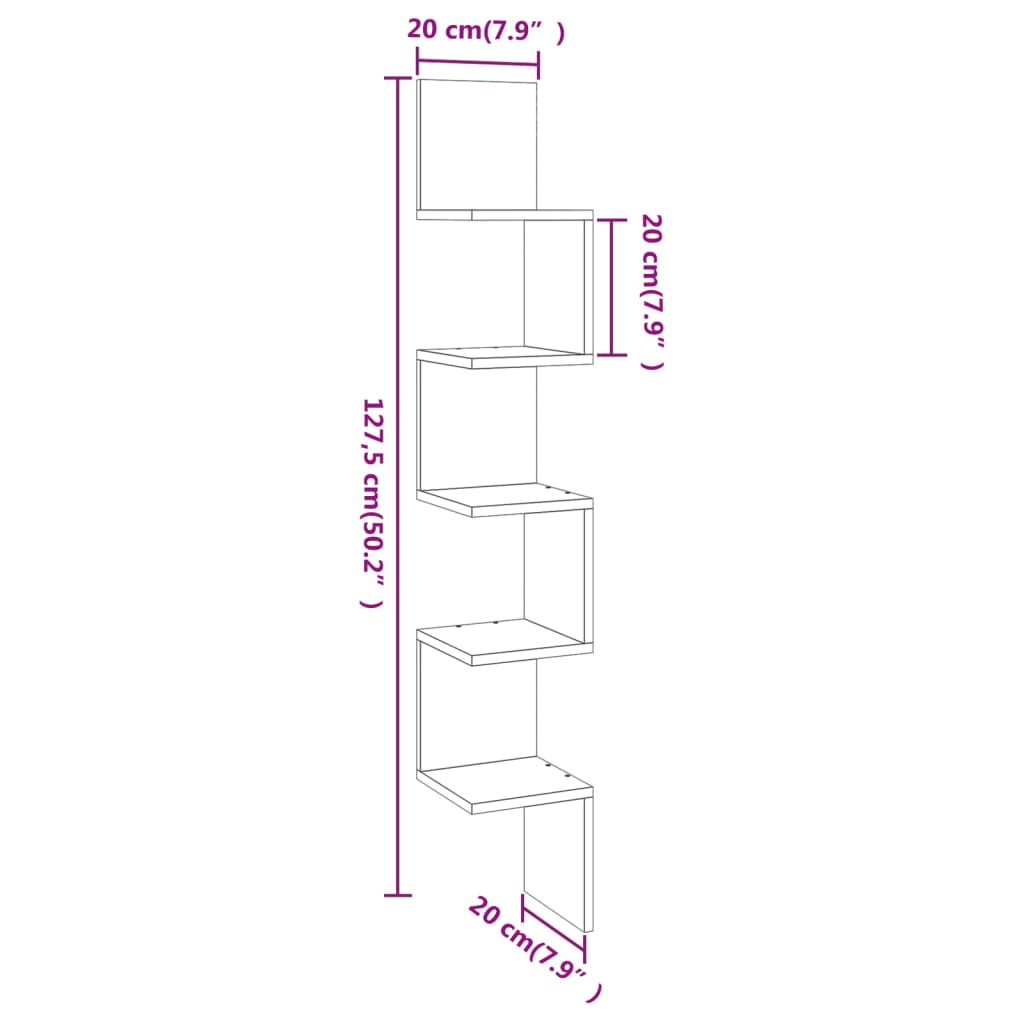 Hoekwandschap 20x20x127,5 cm bewerkt hout gerookt eikenkleurig - AllerleiShop