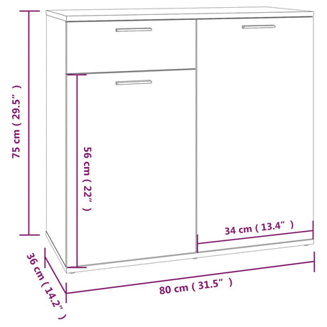 Dressoir 80x36x75 cm bewerkt hout gerookt eikenkleurig - AllerleiShop