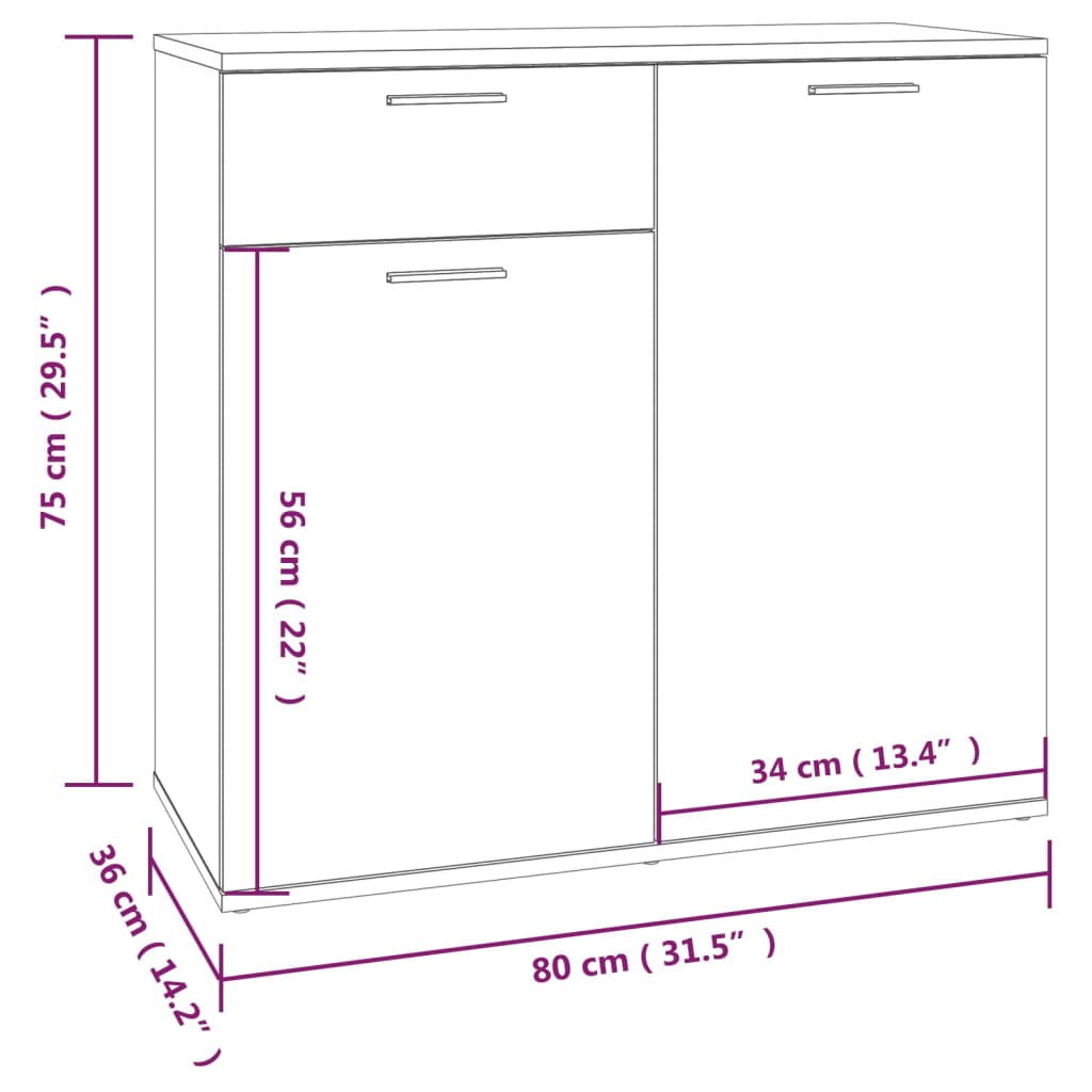 Dressoir 80x36x75 cm bewerkt hout grijs sonoma eikenkleurig - AllerleiShop