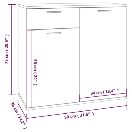 Dressoir 80x36x75 cm bewerkt hout grijs sonoma eikenkleurig - AllerleiShop