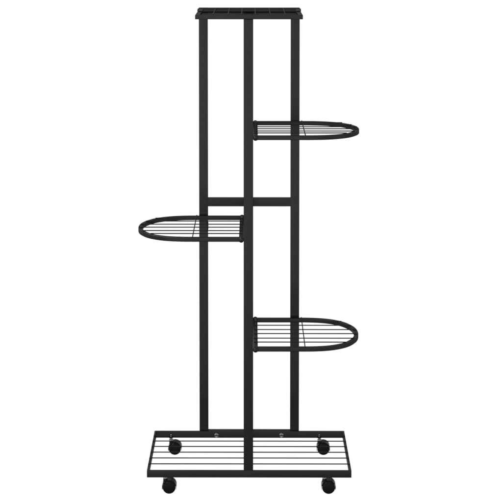 Bloemenstandaard met wielen 5-laags 44x23x100 cm ijzer zwart - AllerleiShop