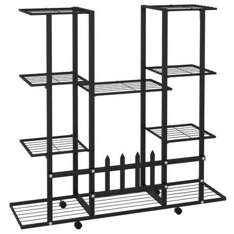 Bloemenstandaard met wielen 94,5x24,5x91,5 cm ijzer zwart - AllerleiShop