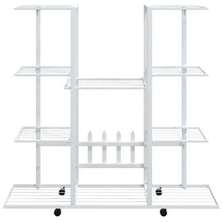 Bloemenstandaard met wielen 94,5x24,5x91,5 cm ijzer wit - AllerleiShop