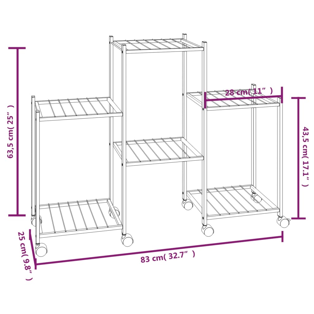 Bloemenstandaard met wielen 83x25x63,5 cm ijzer zwart - AllerleiShop