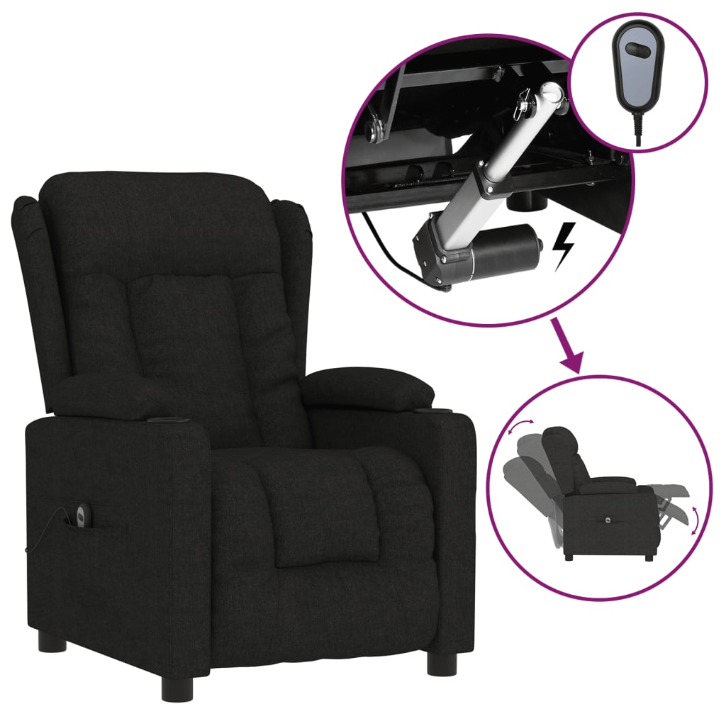 Fauteuil verstelbaar elektrisch stof zwart