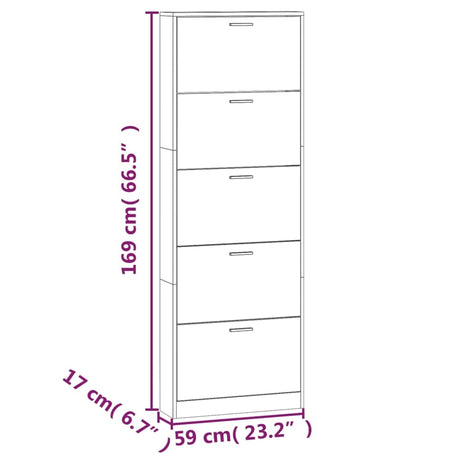 Schoenenkast 59x17x169 cm bewerkt hout zwart - AllerleiShop