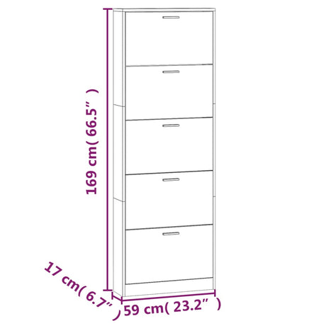 Schoenenkast 59x17x169 cm bewerkt hout betongrijs - AllerleiShop