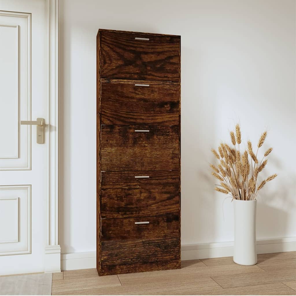 Schoenenkast 59x17x169 cm bewerkt hout gerookt eikenkleurig - AllerleiShop