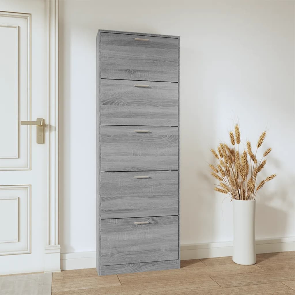 Schoenenkast 59x17x169 cm bewerkt hout grijs sonoma eikenkleur - AllerleiShop