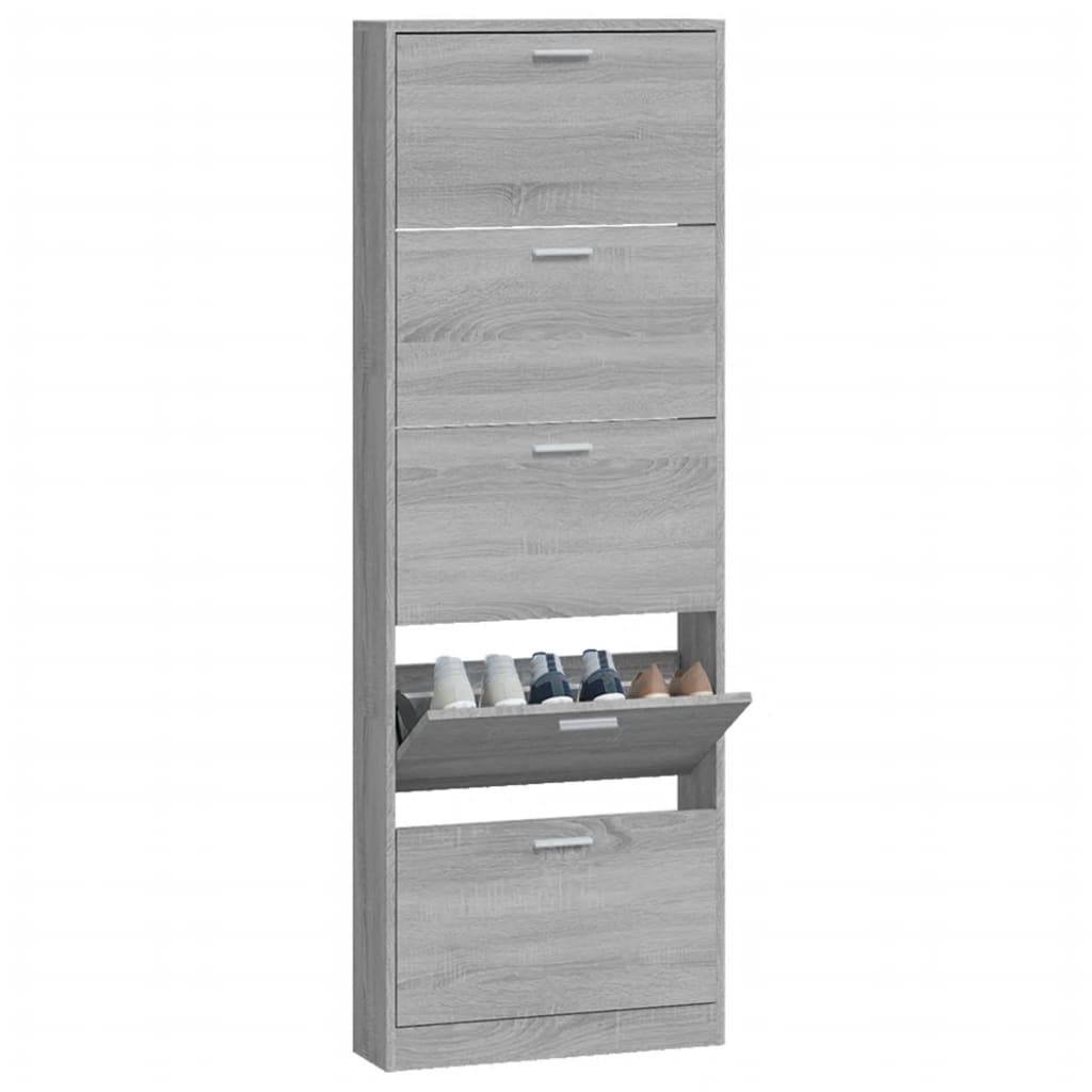 Schoenenkast 59x17x169 cm bewerkt hout grijs sonoma eikenkleur - AllerleiShop