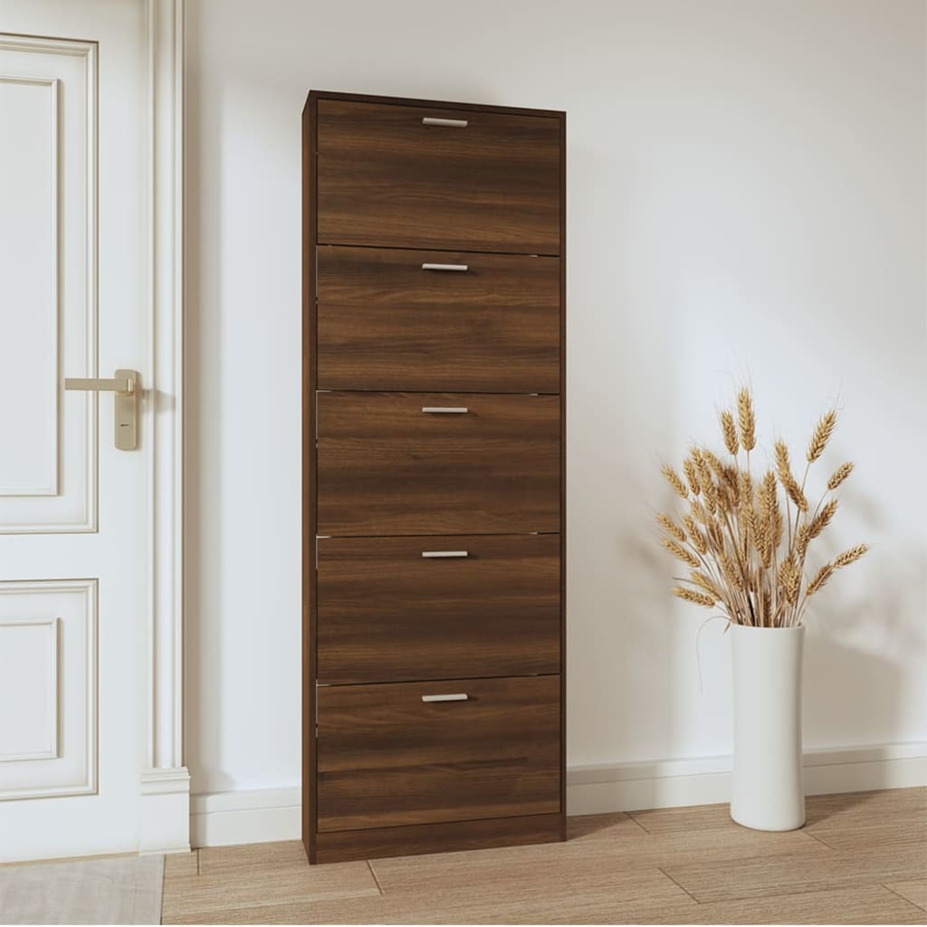 Schoenenkast 59x17x169 cm bewerkt hout bruin eikenkleur - AllerleiShop