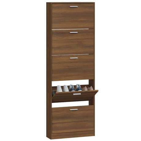 Schoenenkast 59x17x169 cm bewerkt hout bruin eikenkleur - AllerleiShop