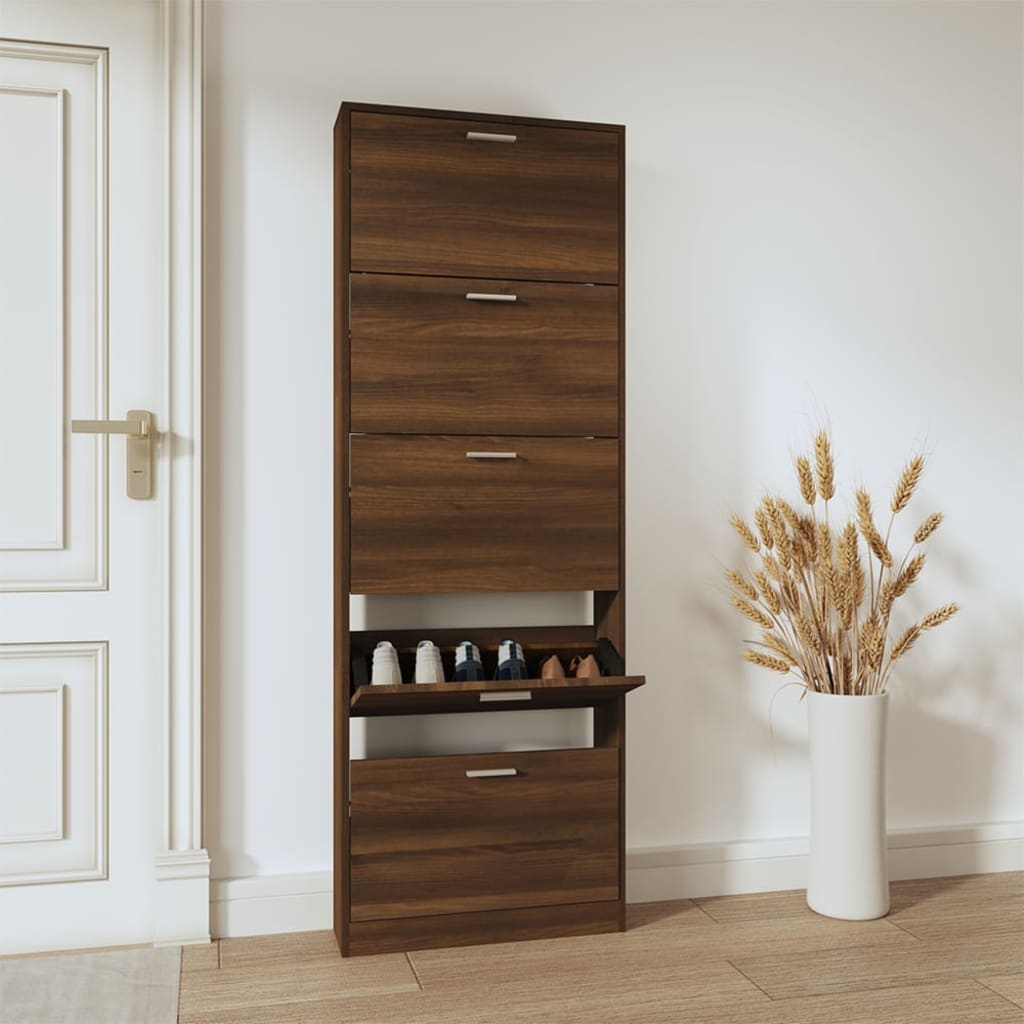 Schoenenkast 59x17x169 cm bewerkt hout bruin eikenkleur - AllerleiShop