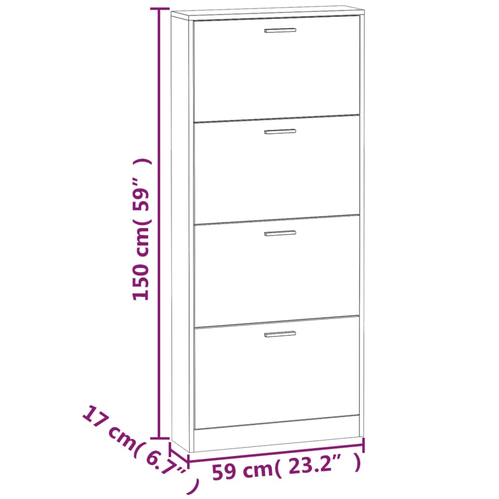 Schoenenkast 59x17x150 cm bewerkt hout wit - AllerleiShop