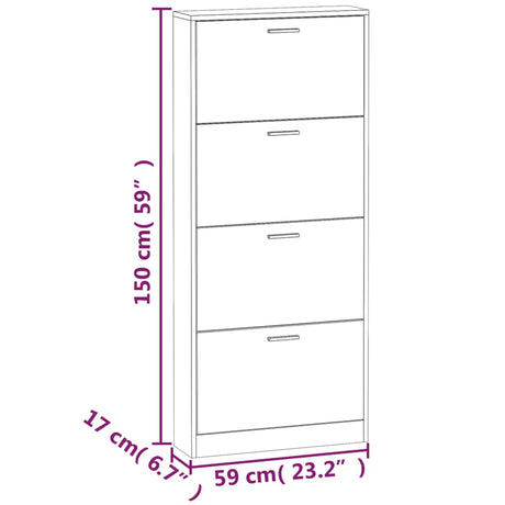 Schoenenkast 59x17x150 cm bewerkt hout eikenkleurig - AllerleiShop