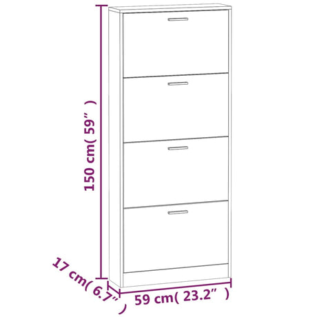 Schoenenkast 59x17x150 cm bewerkt hout hoogglans wit - AllerleiShop