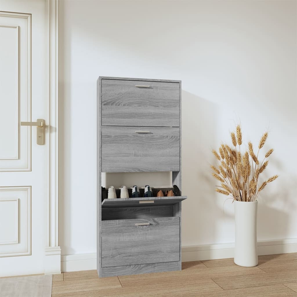 Schoenenkast 59x17x150 cm bewerkt hout grijs sonoma - AllerleiShop