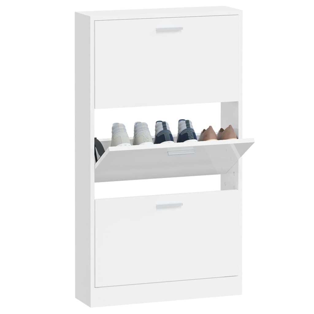 Schoenenkast 59x17x108 cm bewerkt hout hoogglans wit - AllerleiShop