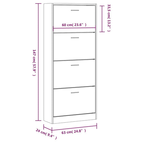 Schoenenkast 63x24x147 cm bewerkt hout wit - AllerleiShop