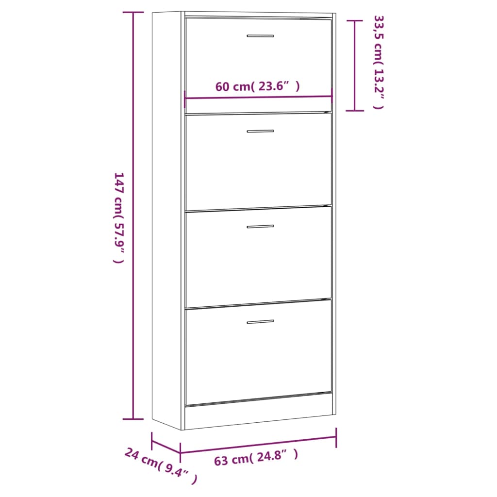 Schoenenkast 63x24x147 cm bewerkt hout betongrijs - AllerleiShop