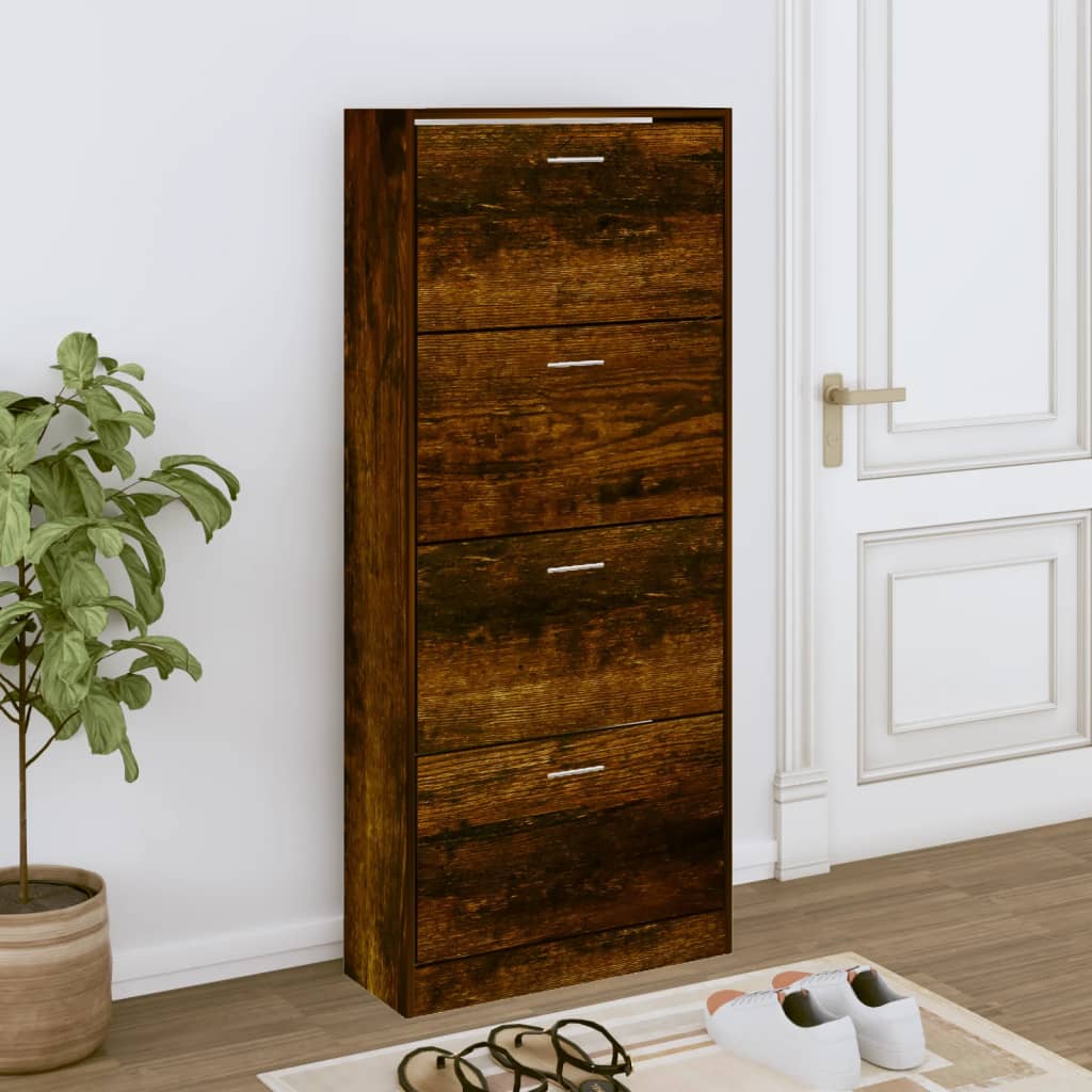 Schoenenkast 63x24x147 cm bewerkt hout gerookt eikenkleurig - AllerleiShop