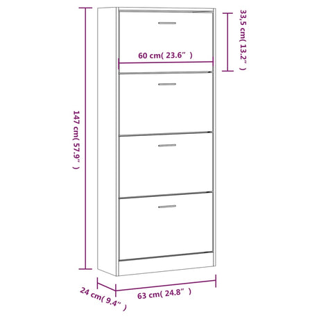 Schoenenkast 63x24x147 cm bewerkt hout grijs sonoma - AllerleiShop