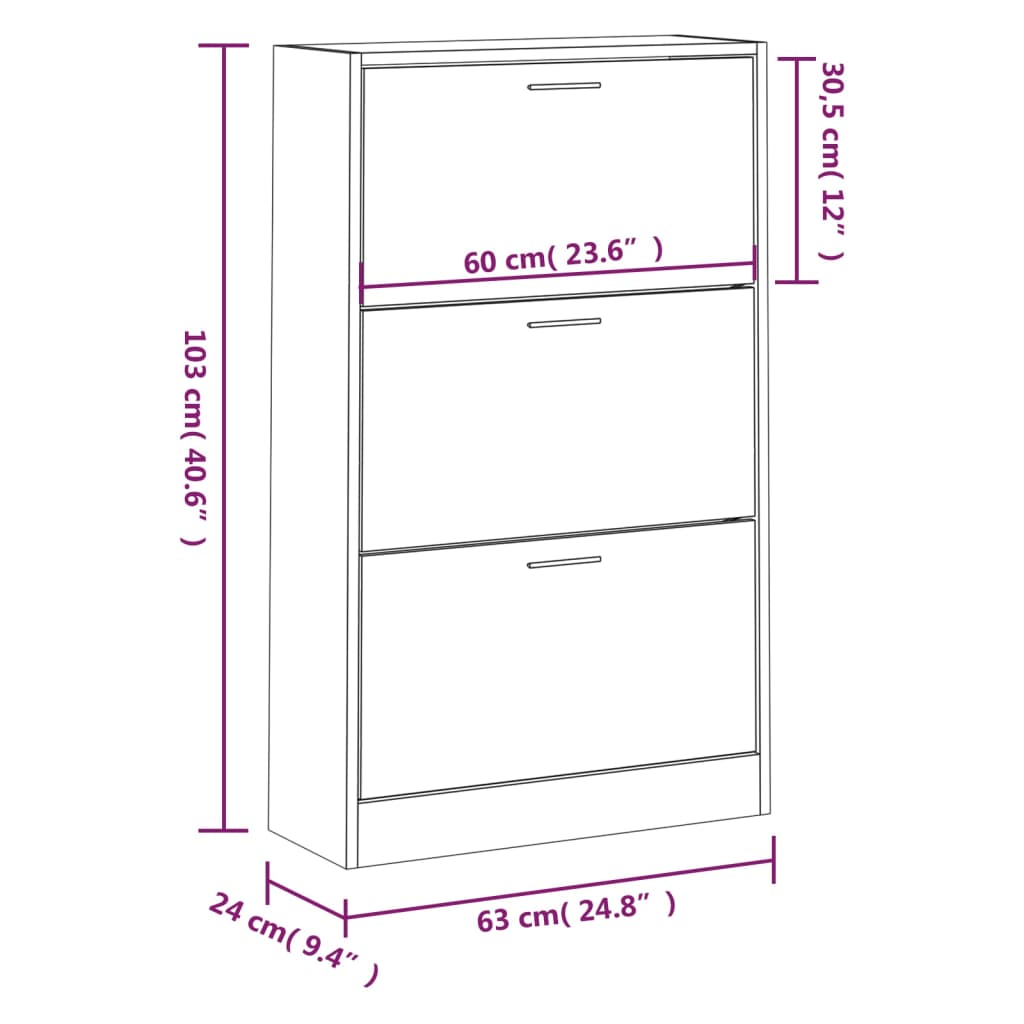 Schoenenkast 63x24x103 cm bewerkt hout zwart - AllerleiShop