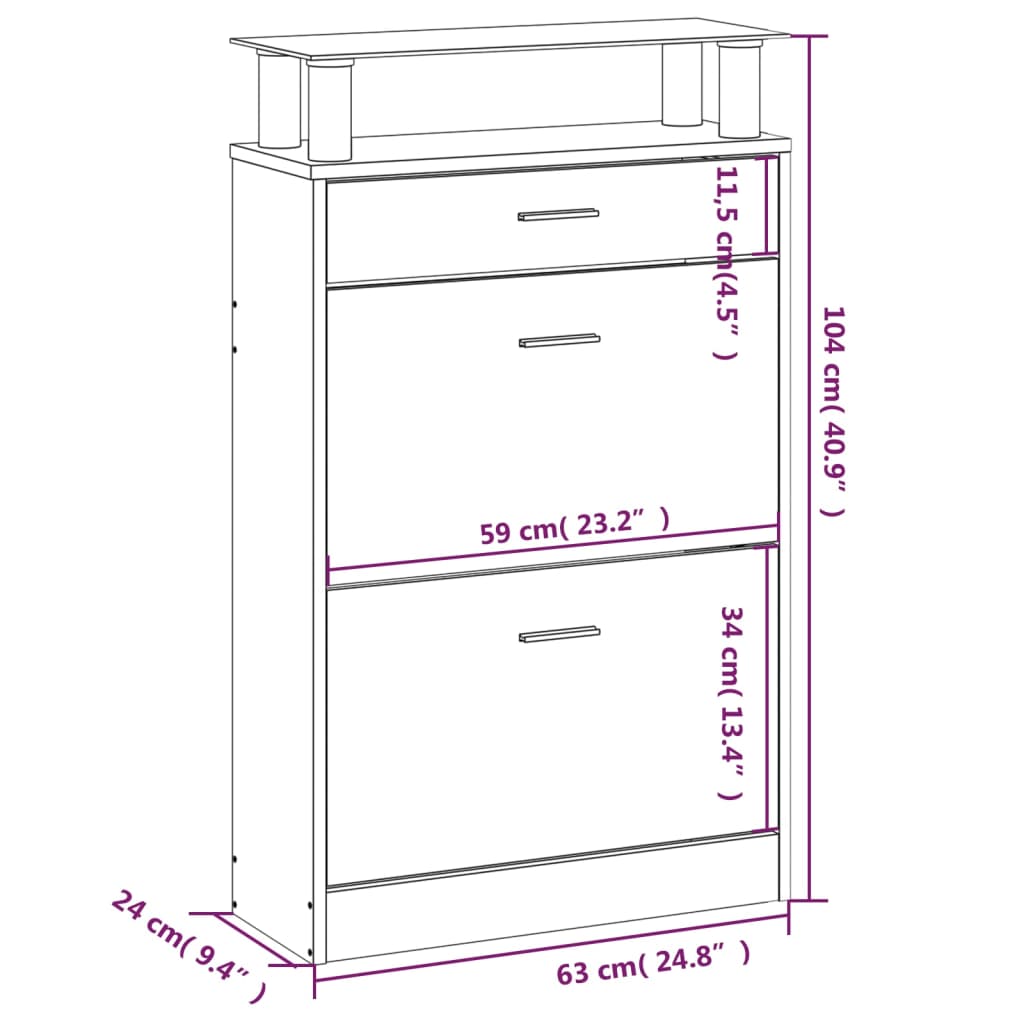 Schoenenkast 63x24x104 cm bewerkt hout zwart - AllerleiShop