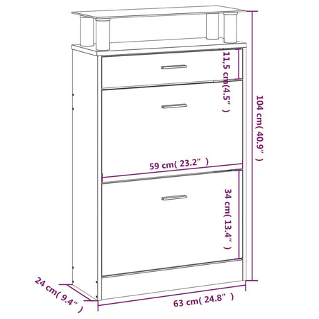 Schoenenkast 63x24x104 cm bewerkt hout grijs sonoma eikenkleur - AllerleiShop