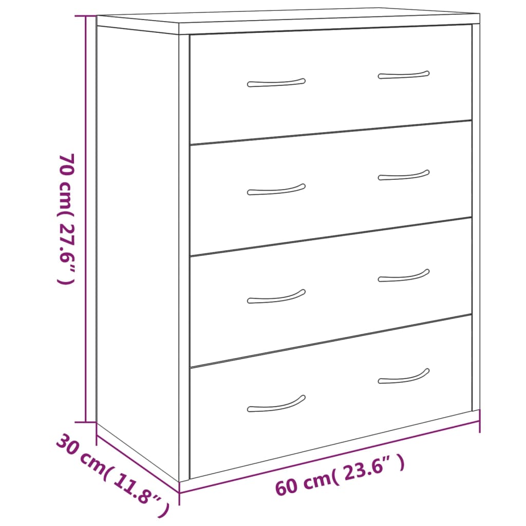 Dressoir met 4 lades 60x30,5x71 cm betongrijs - AllerleiShop