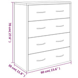 Dressoir met 4 lades 60x30,5x71 cm betongrijs - AllerleiShop