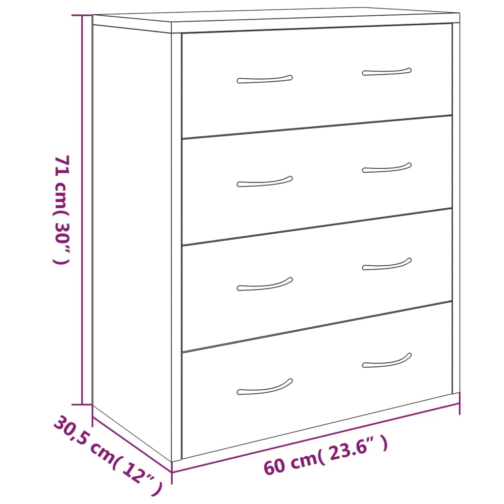 Dressoir met 4 lades 60x30,5x71 cm hoogglans wit - AllerleiShop