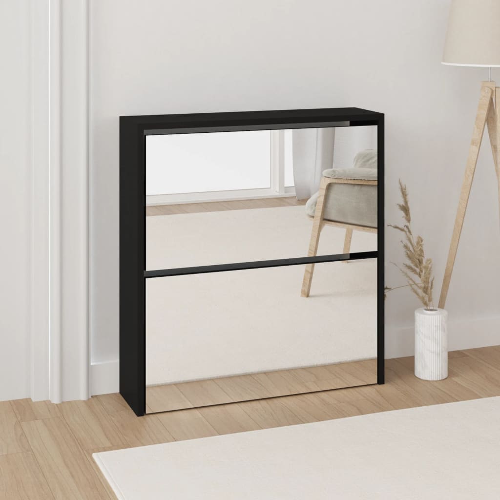 Schoenenkast met spiegel 2-laags 63x17x67 cm zwart - AllerleiShop