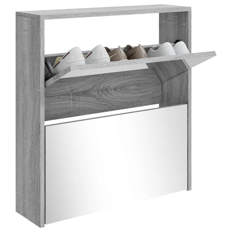 Schoenenkast met spiegel 2-laags 63x17x67 cm grijs sonoma - AllerleiShop