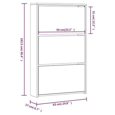 Schoenenkast met spiegel 3-laags 63x17x102,5 cm zwart - AllerleiShop